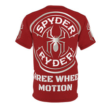 Load image into Gallery viewer, Unisex Cut &amp; Sew Tee (AOP) - Spyder Ryder - Three Wheel Motion - Cherry Red V1
