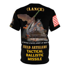 Load image into Gallery viewer, AOP - Field Artillery - LANCE - MGM-52 - Tactical Ballistic Missile - Firing - Cold War Strategic Weapon - 1 Missiles Firing on Back

