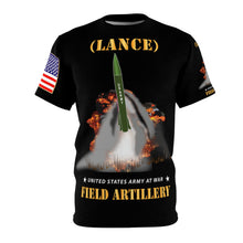 Load image into Gallery viewer, AOP - Field Artillery - LANCE - MGM-52 - Tactical Ballistic Missile - Firing - Cold War Strategic Weapon - 2 Missiles Firing on Back
