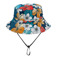 Load image into Gallery viewer, All Over Print Bucket Hats with Adjustable String - Bright Blue Beach Tropical Flowers
