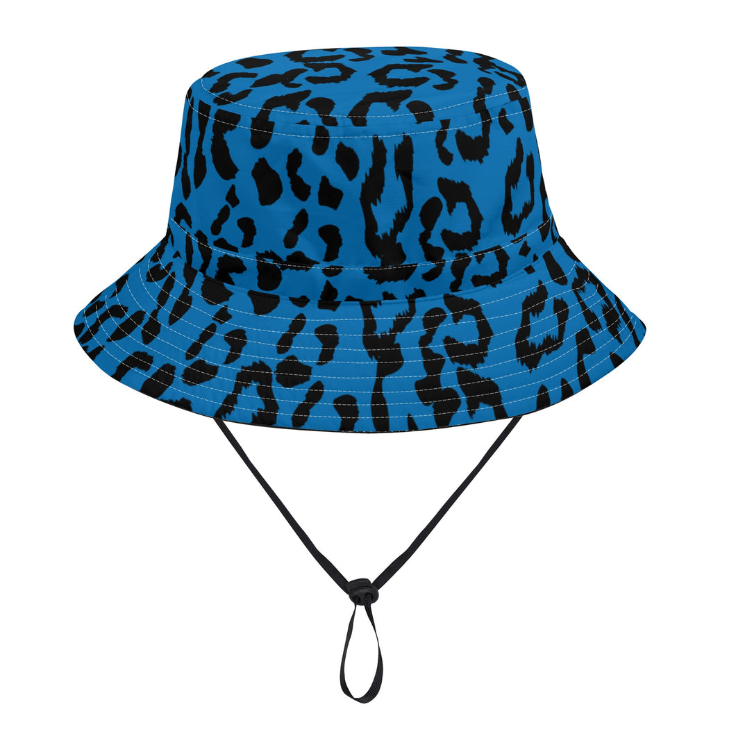 All Over Print Bucket Hats with Adjustable String - Leopard Camouflage - Blue-Black
