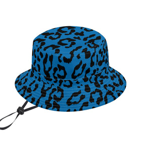 All Over Print Bucket Hats with Adjustable String - Leopard Camouflage - Blue-Black