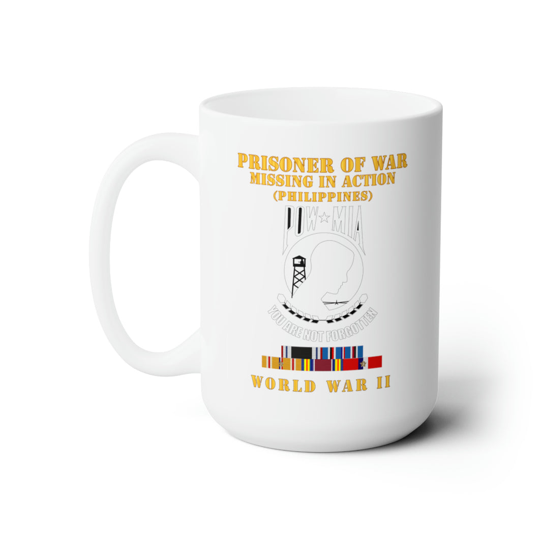 White Ceramic Mug 15oz - Army - POW - MIA - Phili WWII w PAC SVC - Hat