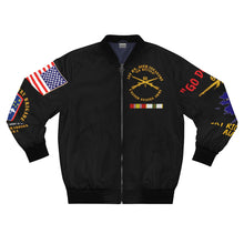 Load image into Gallery viewer, AOP Bomber Jacket - Army - 1st Bn 60th Infantry (&quot;Go Devils&quot;), 72nd Infantry Bde Ft. Richardson, AK with Cold War Ribbons
