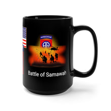 Load image into Gallery viewer, Black Mug 15oz - Army - 82nd Airborne Division -  Battle of Samawah, Iraq Invasion 2003 - Operation Iraqi Freedom with Iraq War Service Ribbons

