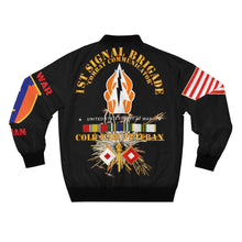 Load image into Gallery viewer, Men&#39;s AOP Bomber Jacket - Army - Cold War Veteran - 1st Signal Brigade, Camp Humphreys, Korea with Cold War Service Ribbons
