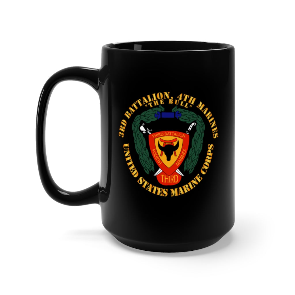 Black Mug 15oz - USMC - 3rd Battalion, 4th Marines - The Bull