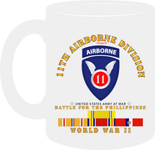 Load image into Gallery viewer, Army - 11th Airborne Division - Battle of Phil. - World War II with Pacific Service Ribbons - Mug

