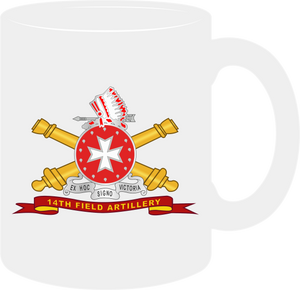 Army - 14th Field Artillery w Branch - Ribbon - Mug