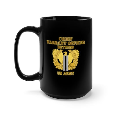 Black Mug 15oz - Army - Emblem - Warrant Officer 5 - CW5 w Eagle - US Army - Retired - Flat  X 300 - Hat