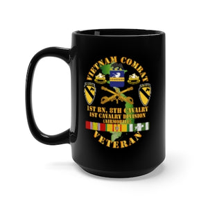 Black Mug 15oz - Army - Vietnam Combat Cavalry Veteran w 1st Bn - 8th Cav COA - 1st Cav Div X 30
