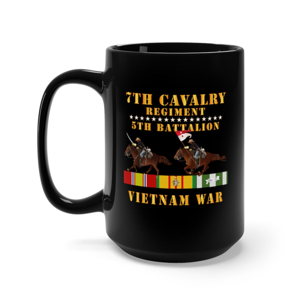 Black Mug 15oz - Army - 5th Battalion,  7th Cavalry Regiment - Vietnam War wt 2 Cav Riders and VN SVC X300