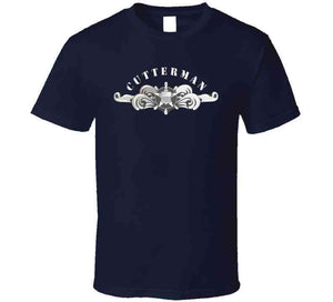 Uscg - Cutterman Badge - Enlisted  - Silver W Top Txt T Shirt
