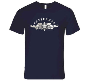 Uscg - Cutterman Badge - Enlisted  - Silver W Top Txt T Shirt